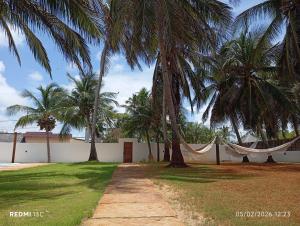 a house with palm trees and a hammock at Casa Olivia - Eureka in Atins