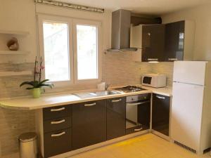 a kitchen with a sink and a white refrigerator at Apartment Zavalatica 184c in Čara