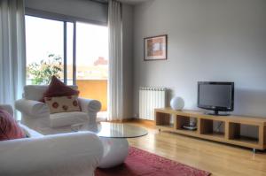 a living room with a couch and a tv at Barcelona Olympic Apartment in Barcelona