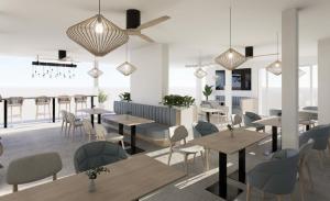 a rendering of a restaurant with tables and chairs at Dimora Blu Maldives in Dharavandhoo