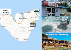 a map of the resort and a shark at km negotiating at Sacado Moorea Auberge de jeunesse Youth Hostel non climatisé no AC in Irioa