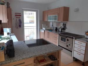 a kitchen with a sink and a counter top at Neue Wohnung am Fluss in Losenstein