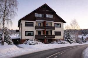 a house on the side of a road in the snow at Ole's BergSuite in Braunlage