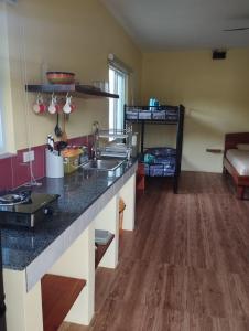 a kitchen with a sink and a counter top at Dom's Oase in Panglao Island