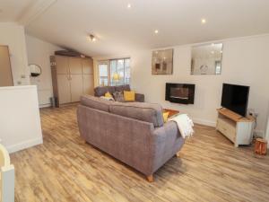 a living room with a couch and a television at Dovedale Lodge in Windermere