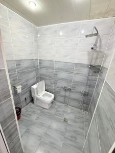 a bathroom with a toilet and a shower at Elit Hostel Qabala in Gabala +33 photos