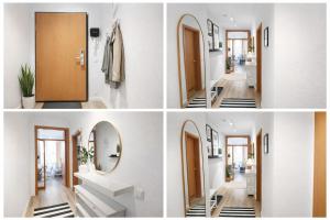 a collage of photos of a hallway with a door at Stilvolle Residenz am LU Mitte in Ludwigshafen am Rhein +2 photos