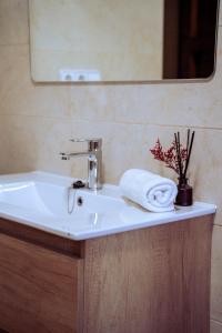 a bathroom sink with a towel and a mirror at Finca Vitoria in Moratalla +33 photos