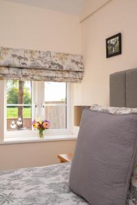 a bedroom with a bed and a window with a window shade at 1 Bed in Saxtead oc-sfmhf in Saxtead