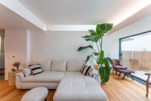 a living room with a couch and a large plant at Foz Velha River House in Porto