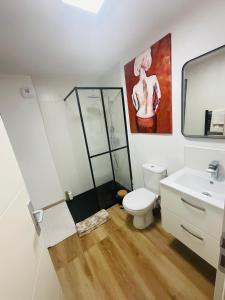 a bathroom with a toilet and a sink at Hôte Labyrinthe sur la place chambres d, hôtes , calme ,Netflix in Mirepoix +65 photos