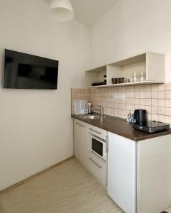 a small kitchen with a sink and a microwave at ZOOM Apartments - Budapest in Budapest +22 photos
