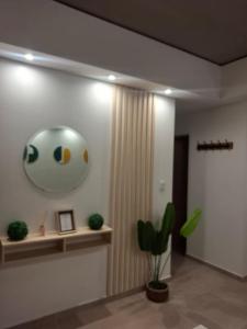 a room with a plant and a mirror on the wall at Toscana Apart in San Miguel de Tucumán