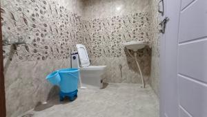 a small bathroom with a toilet and a sink at The Hostelers Homestay Shimla - Near ISBT, Bypass MC Parking and HPU in Shimla