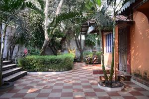 a courtyard with palm trees and a building at Osho Sumeru K Homestay-Kitchen-Free Parking-Fast Wifi-AC in Mātigara