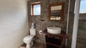 a bathroom with a toilet and a sink and a mirror at The Stix in Dullstroom +52 photos