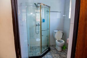 a bathroom with a shower and a toilet at Nazareth Guest House in Kigali +58 photos