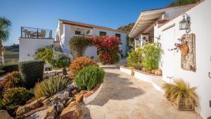 a courtyard of a house with flowers and plants at Finca Gran Cerros in Alora