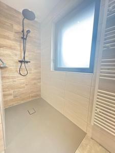 a bathroom with a shower with a glass door at Le Gite des Fleurs in Ramonchamp +10 photos