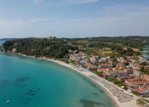 an aerial view of a beach with a resort at Infinity View Villa Panoramic Aegean Siviri in Siviri