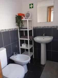 a bathroom with a white toilet and a sink at Apartamentos São Sebastião in Évora +18 photos
