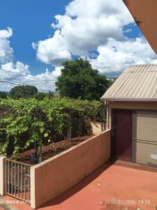 a balcony of a house with a fence and trees at Pousada santos ll, kitnet confortável com ar condicionado in Londrina