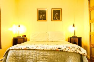 a bedroom with a bed with two lamps on two tables at Snowbound Bliss at Powderhorn Mountain in Bessemer
