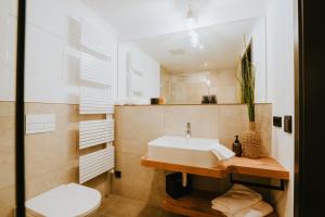 a bathroom with a sink and a toilet at WALDGUT Naturresort in Bad Gottleuba +95 photos