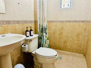 a bathroom with a toilet and a sink at Casita Iluminada in Oaxaca City +7 photos
