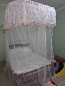 a bed with a canopy with white curtains at Ibus Nawi homes in Lodwar