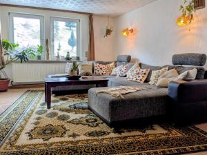a living room with a couch and a table at Wohnung am Waldrand in Lerbach