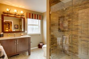 a bathroom with a shower and a sink and a toilet at Boulder Dreams! Mtn-View Gem in McLeod in McLeod +33 photos