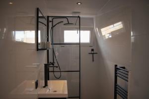 a bathroom with a shower and a sink at Loft 15 in Alkmaar +15 photos