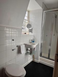 a bathroom with a toilet and a sink at Bristol Old City Studio in Bristol +4 photos