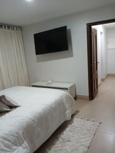 a bedroom with a bed and a tv on the wall at Excelente Casa para 10 pessoas proximo ao Shopping Flamboyant- Serra Dourada-Autódromo in Goiânia +29 photos