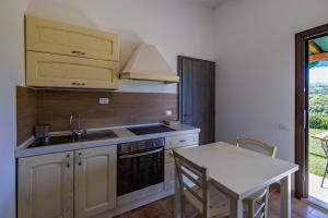 a kitchen with a sink and a table at Casa Priora vista Sibillini in Montefortino
