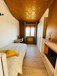 a bedroom with a bed and a fireplace at Bencivenga Terrace in Rome