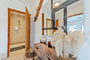 a bathroom with a vanity with a mirror and a shower at 1 Bed in Redberth oc-s33669 in Redberth +37 photos