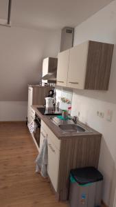 a small kitchen with a sink and a stove at Lohbachhof in Wolfhagen +16 photos