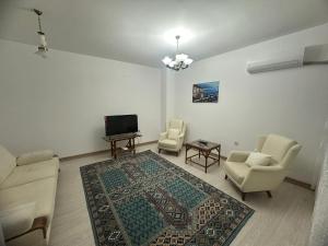 a living room with a couch and chairs and a rug at Roz Family Mansion 2 in Diyarbakır