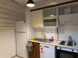 a kitchen with a white refrigerator and a sink at Roz Family Mansion 2 in Diyarbakır +14 photos