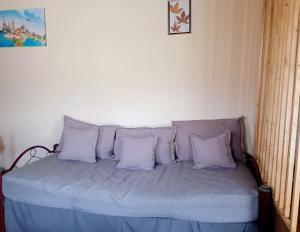 a bed with blue sheets and pillows in a room at Apart Tunuyan B&B in Tunuyán