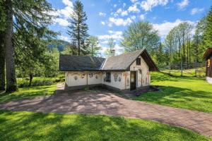 a house with a garage in a grassy yard at Erlaufsee Estate by Landluft in Mitterbach