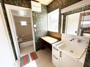a small bathroom with a sink and a mirror at i GARDEN in Minami Alps +28 photos