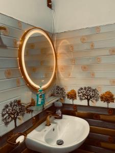 ein Badezimmer mit Waschbecken und Spiegel in der Unterkunft Loop Side Cabin in Ella + 41 Fotos