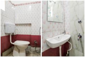 two pictures of a bathroom with a toilet and a sink at Hotel O Annie in Rāmgarh +21 photos
