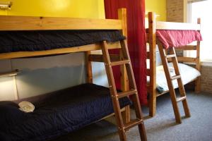 two bunk beds in a room with a bed and a ladder at Venice Beach Hostel in Los Angeles