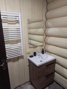 a bathroom with a sink and a mirror at Шепіт Карпат 2 in Synevyrsʼka Polyana +58 photos