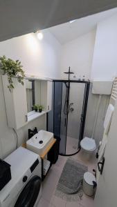 a bathroom with a sink and a shower and a toilet at Appartameno Calnova in Vodnjan +35 photos