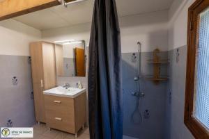 a bathroom with a shower and a sink and a mirror at "Gîte de Bel Horizon" in Broquiès +19 photos